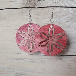 Wood Earrings - Red Sand Dollar